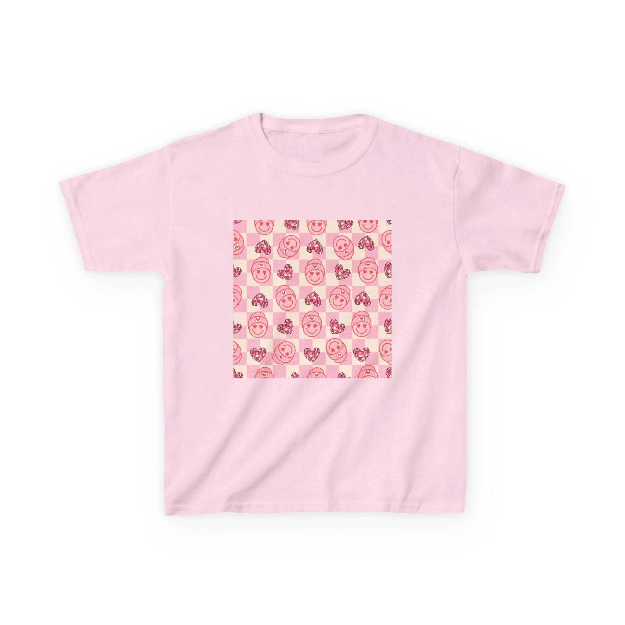 Pink Cartoon Pig Pattern Kids Tee | Cute Pig Faces, Pastel Animal Print