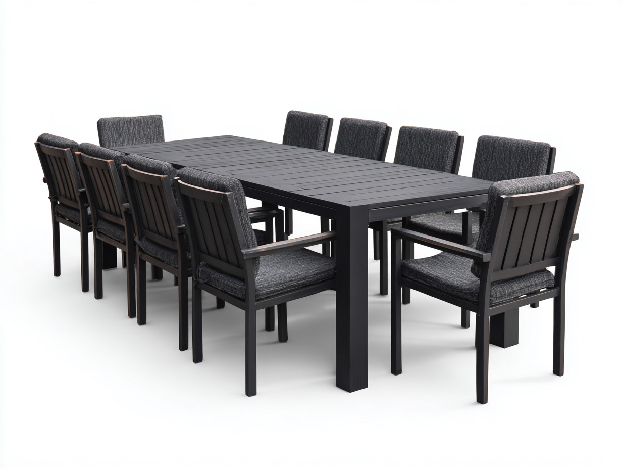 Conjuntos de comedor de jardín 200x100x75 cm - mesa de aluminio con 10 sillas tapizadas - negro-gris - diseño moderno exterior