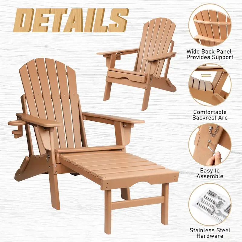Vrakae Folding and Adjustable Adirondack Chair with Ottoman