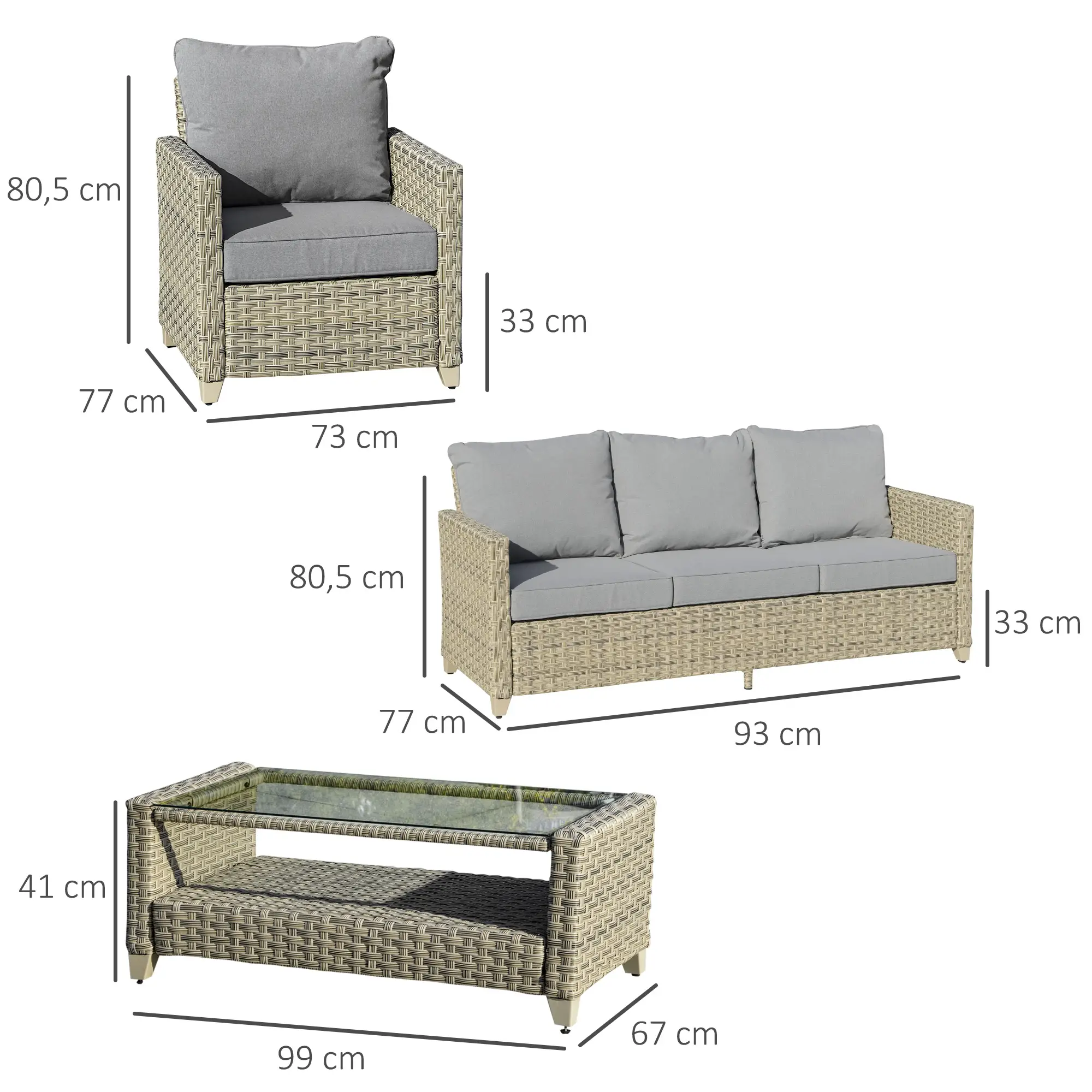 Outsunny Gartenmöbelset Rattan 5-teilig Outdoor Sofa Beistelltisch Aluminium