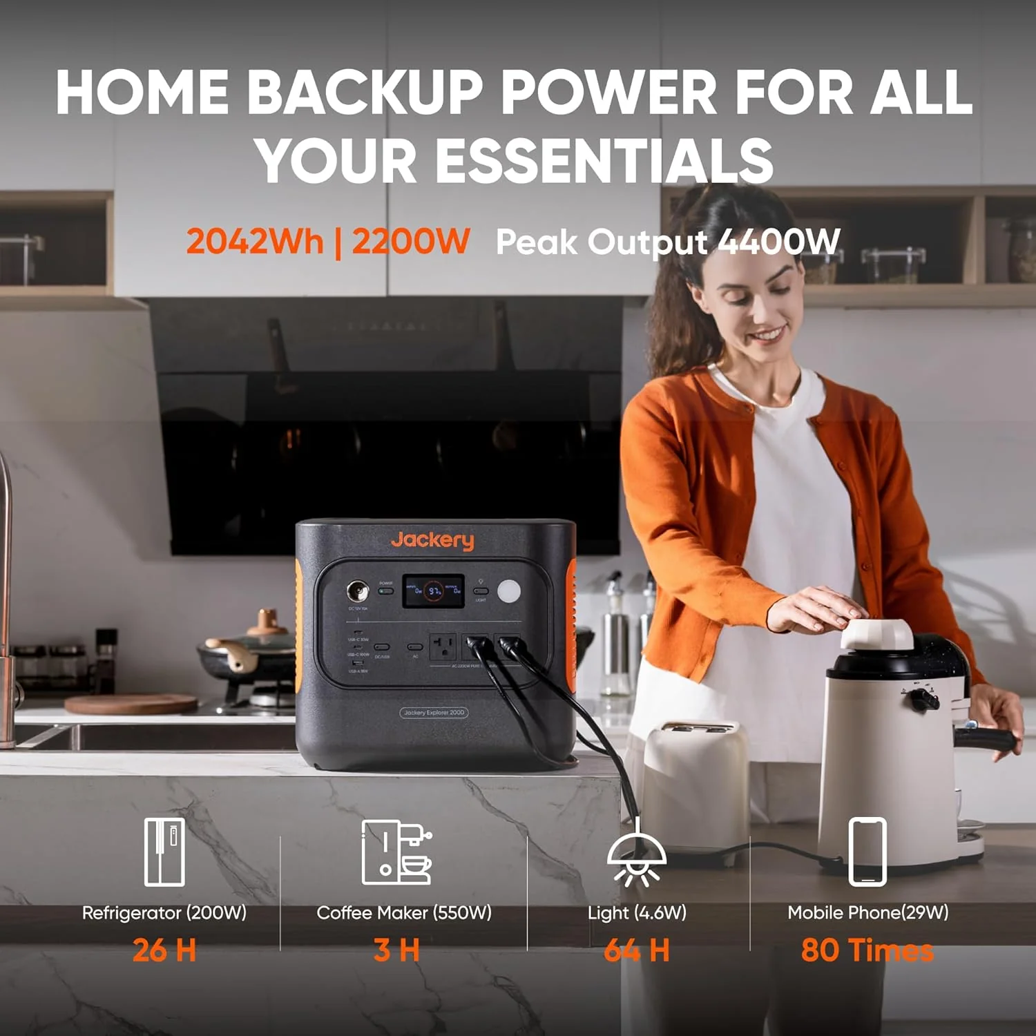 Jackery Explorer 2000 v2 hordozható erőmű 2042Wh LiFePO4 otthoni tartalék akkumulátor 2200W szolár generátor USB-C PD 100W gyors töltés vészhelyzetekhez, áramkimaradásokhoz, kempingezéshez (napelemes panel opcionális)
