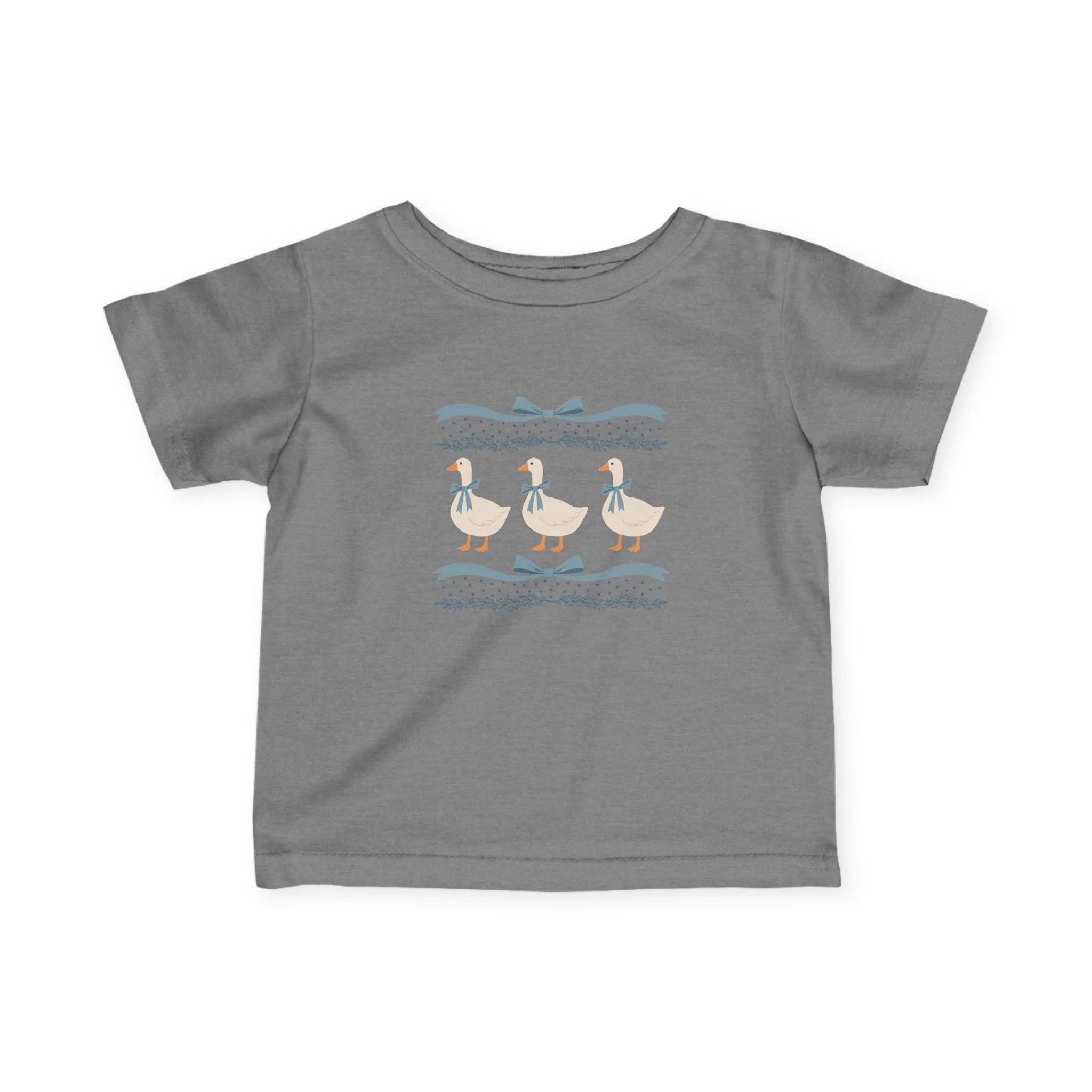 Baby Tee with Cute Duck Illustration �C Blue Bow Infant Shirt