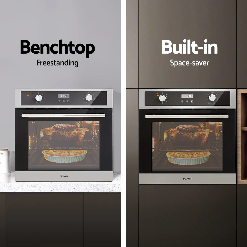 Devanti Electric Built In Wall Oven 80L Convection Grill Ovens Stainless Steel