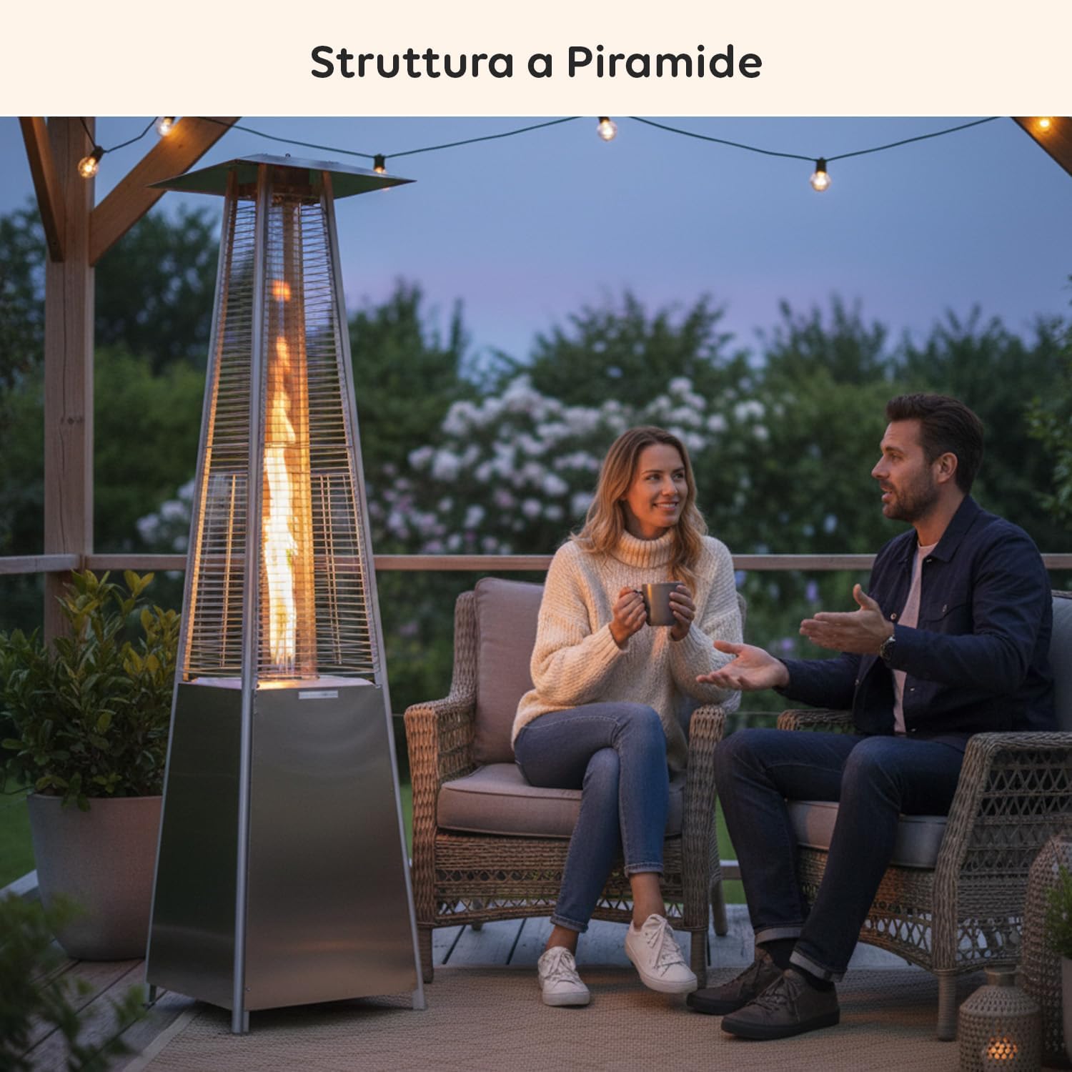 Wintem - Stufa a Gas da Esterno Aura a Piramide Grigia 12kW con Accensione Piezoelettrica e Termostato Regolabile per Terrazze e Giardini, Funzionamento con Bombola GPL o Butano, Design Moderno