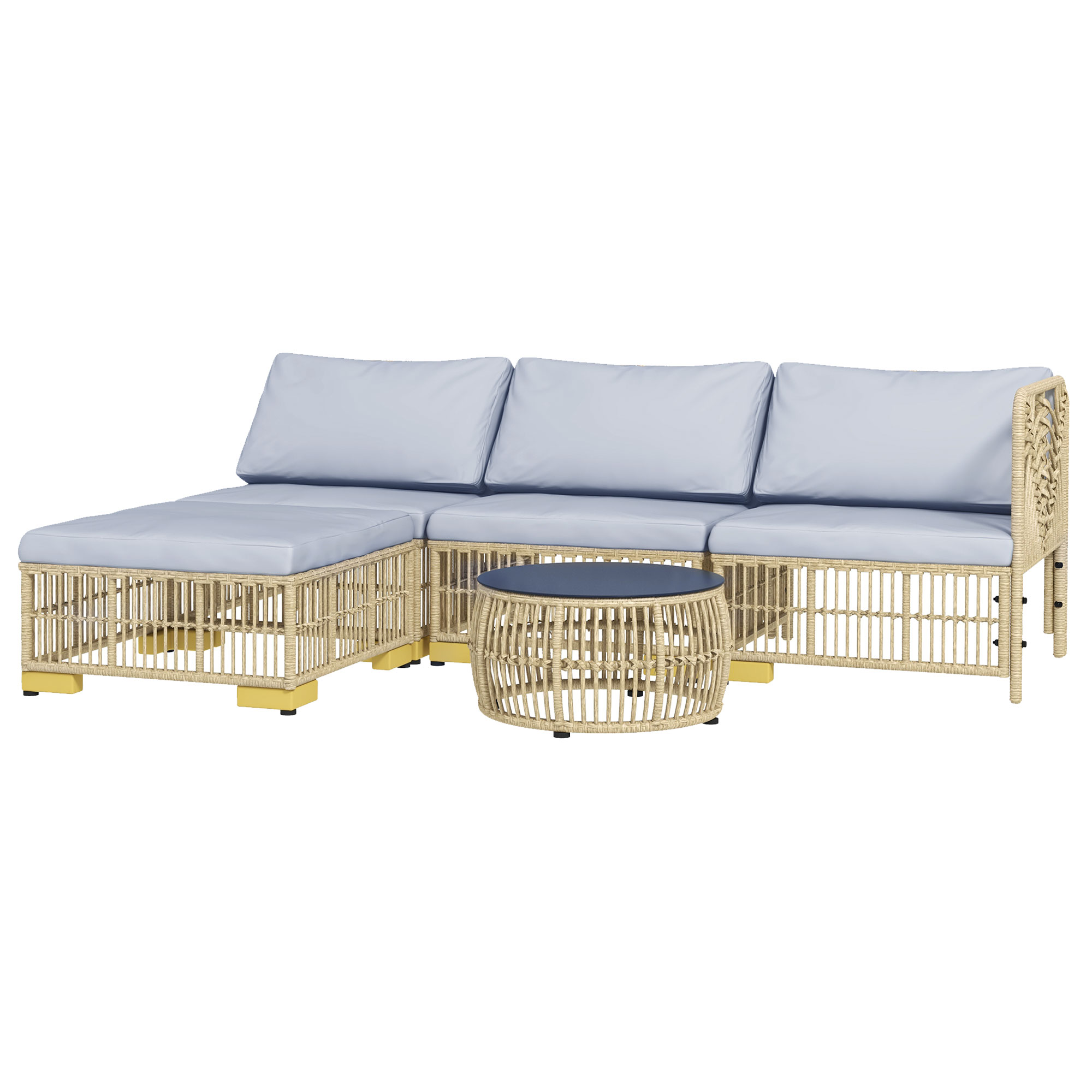 Tuinset, 5-delig, inclusief zitkussen, kunstrotan, roestvrijstalen frame, lichtgrijs
