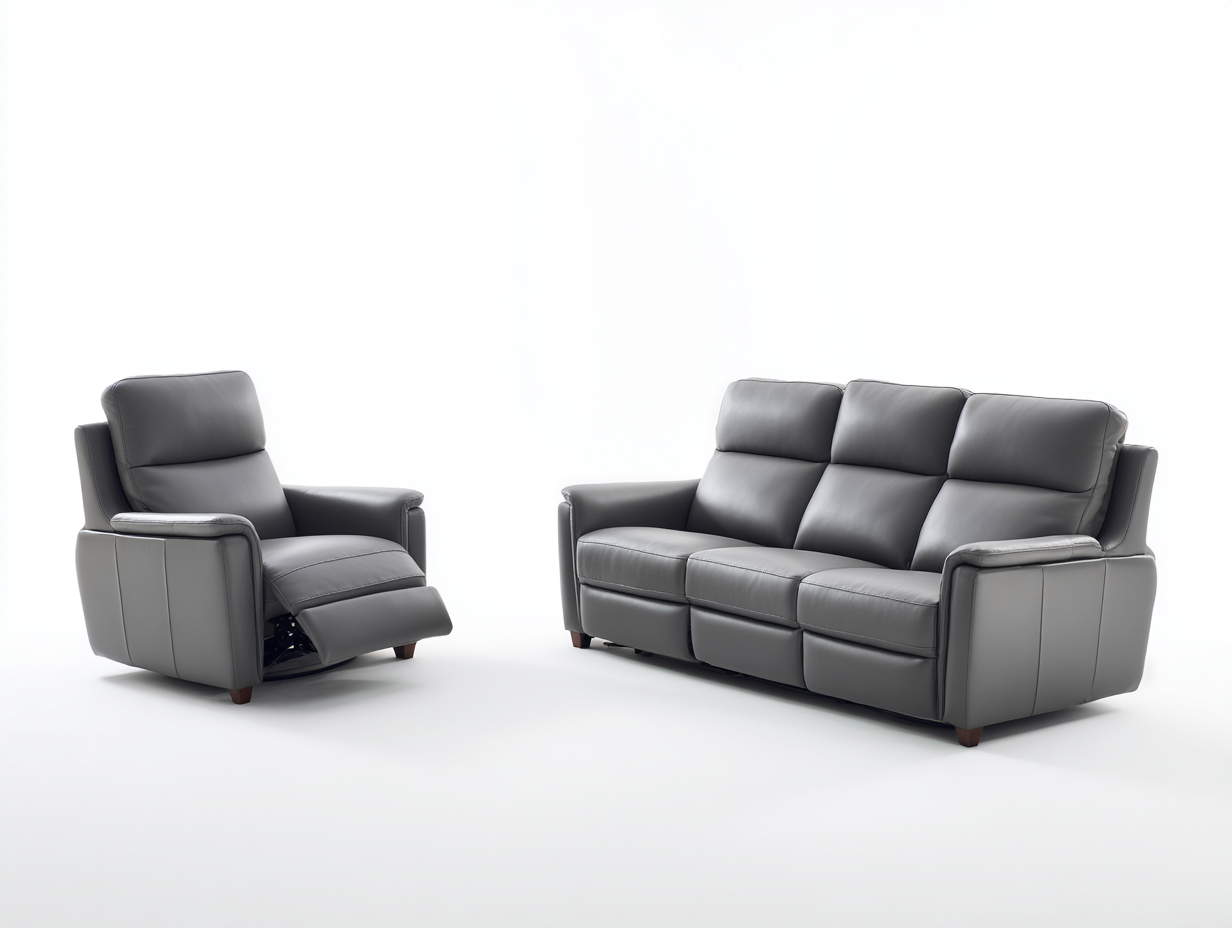 Conjunto de sofás reclinables cuero sintético con función relax 210x95x102 cm - gris - diseño moderno para salón