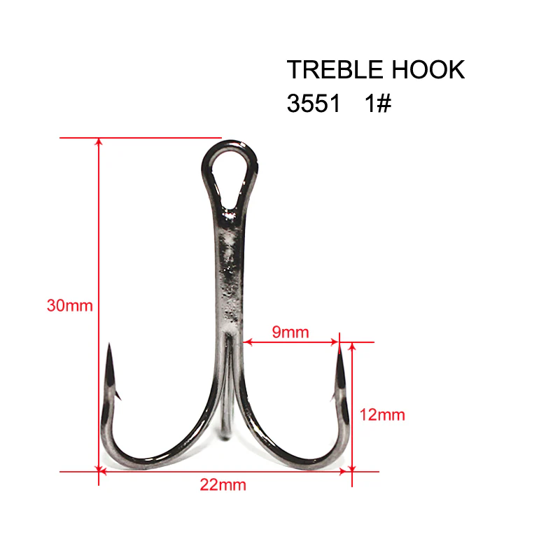 60 x Quality Chemically Sharpened Treble Hook Size 1# Fishing Tackle