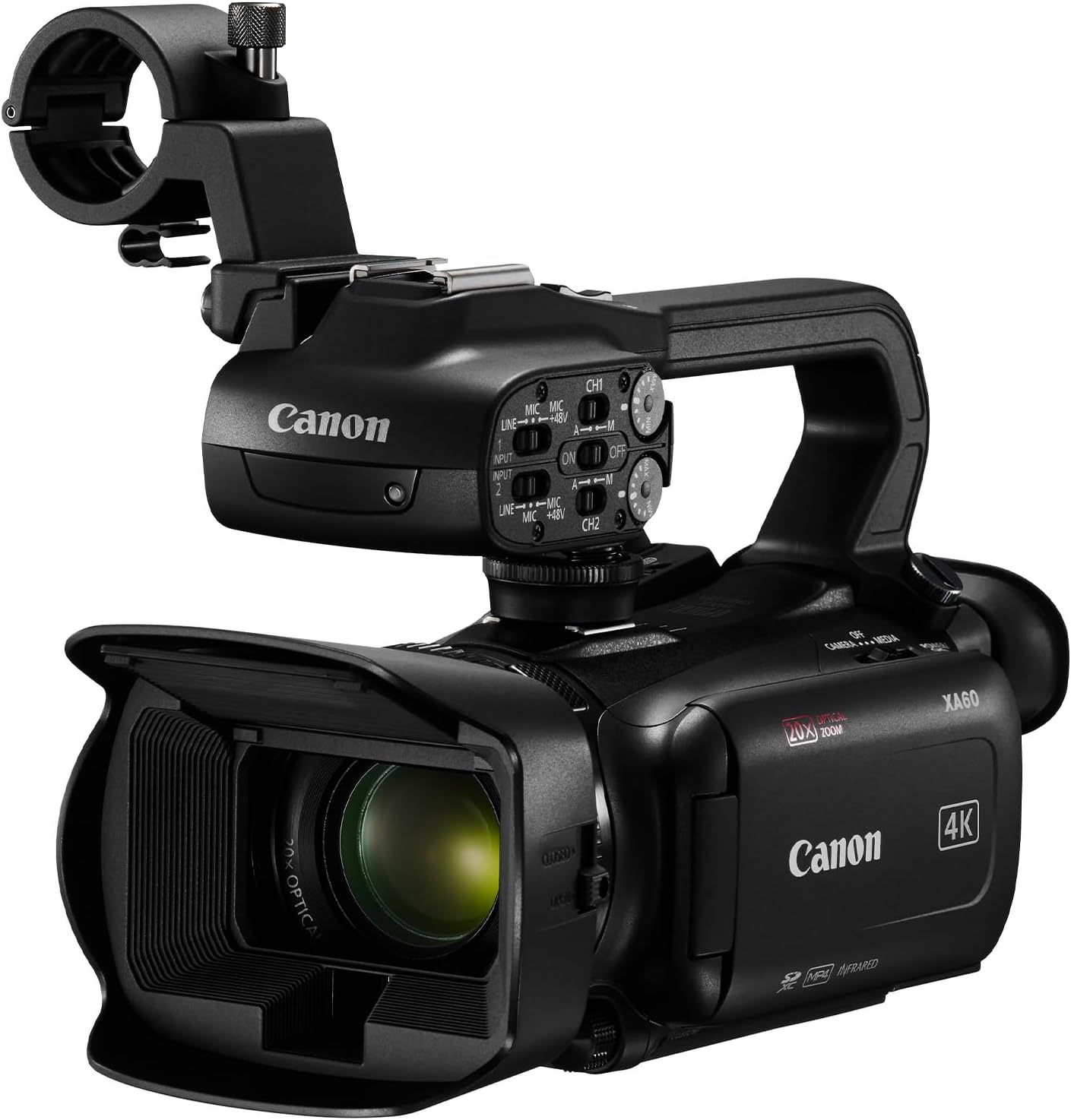 Canon XA60 - Videocamera 4K Professionale con Messa a Fuoco Automatica, Zoom Ottico 20x, Stabilizzazione a 5 Assi, Uscita HDMI e Streaming Live HD via USB-C