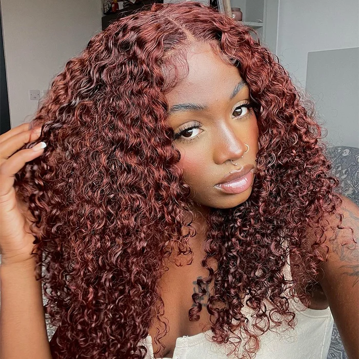 Clearance Glueless Upgraded 8x5 HD Lace Reddish Brown Curly Wig Ready To Go Pre Cut Lace Wig 180% Density For Sale