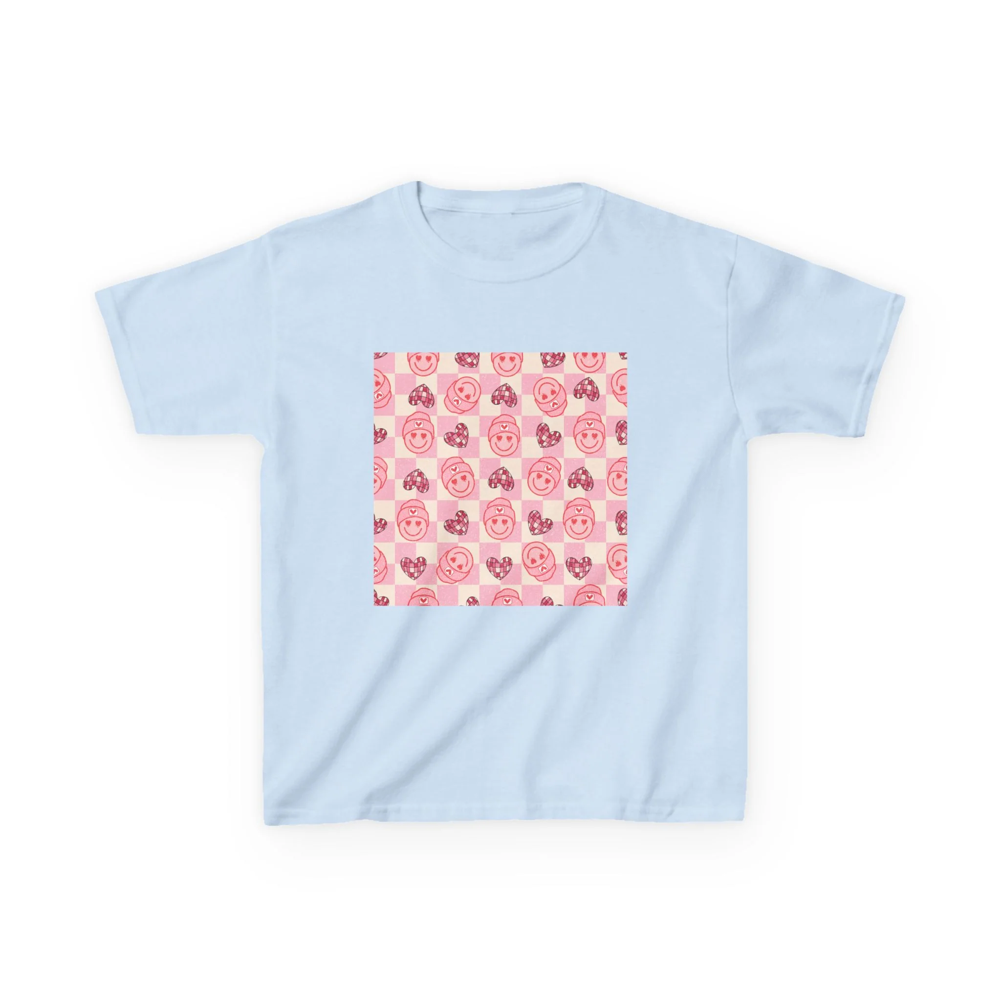 Pink Cartoon Pig Pattern Kids Tee | Cute Pig Faces, Pastel Animal Print
