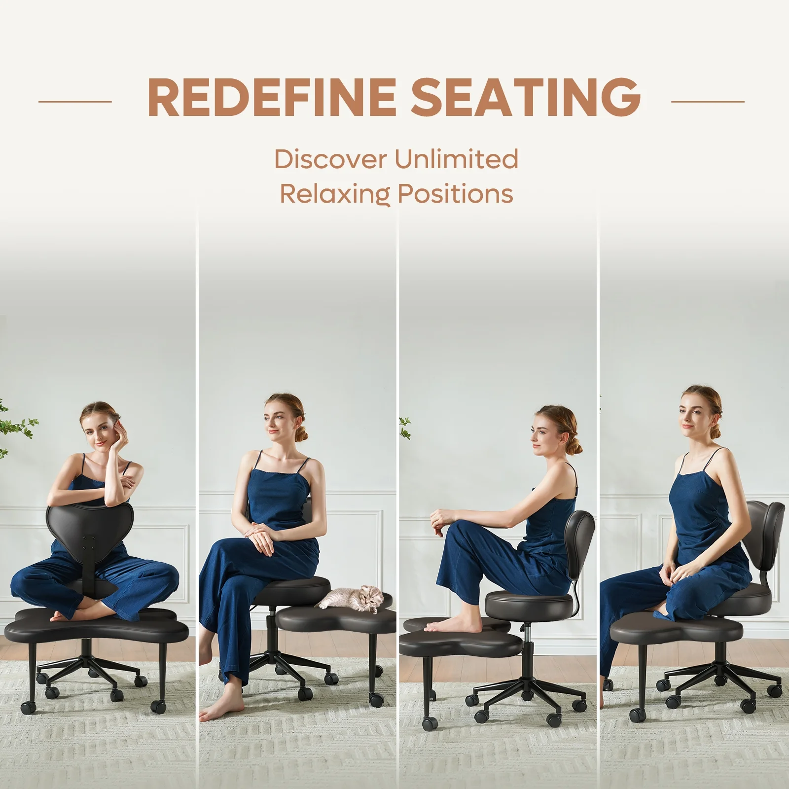 Pinmoco Ergonomic Cross Legged Swivel Chair, Adjustable Height and Teddy Fabric, Meditation& ADHD Chair with Back Support, Home and Office, Off White