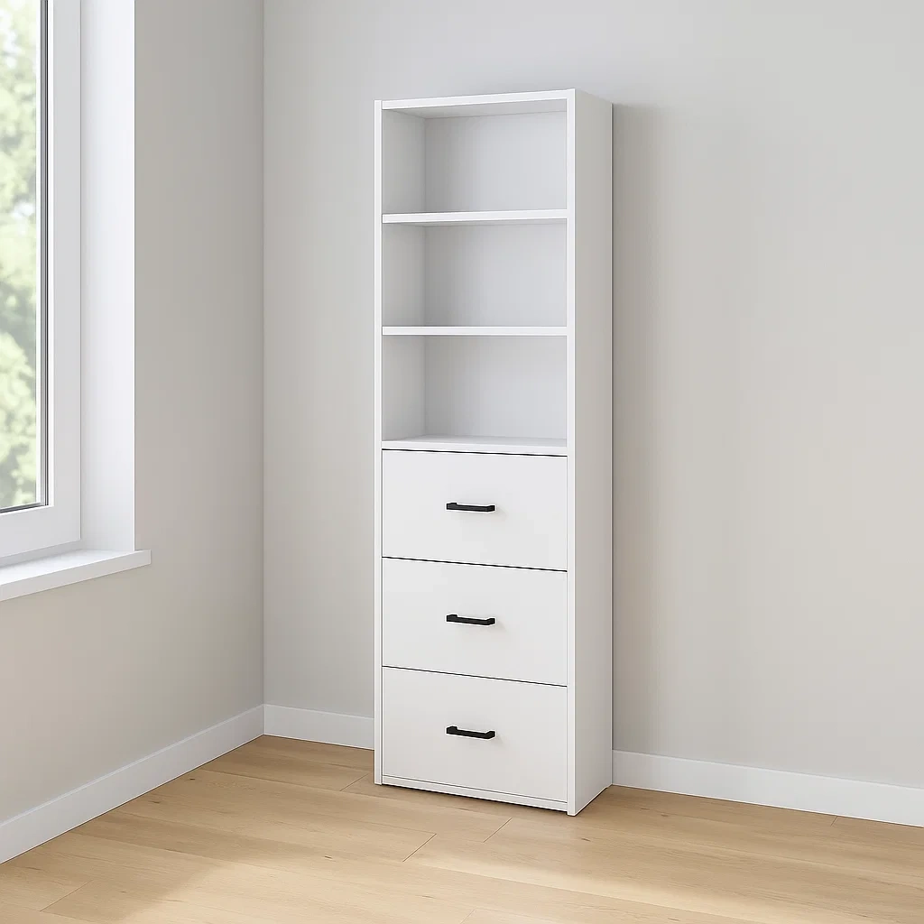 Kontorskab, hvidt, tr, egnet til indendrs brug, 40x20x180 cm