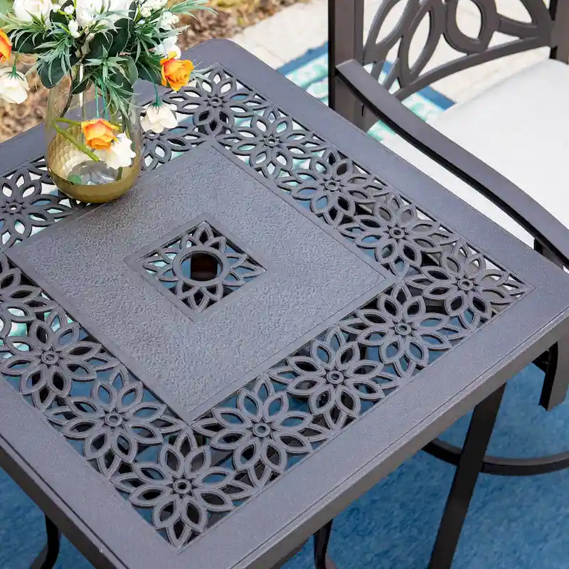 MAISON ARTS 3-Piece Cast Aluminum Patio Bar Stool Set of 1 Bar Table & 2 Swivel High Bar Stools