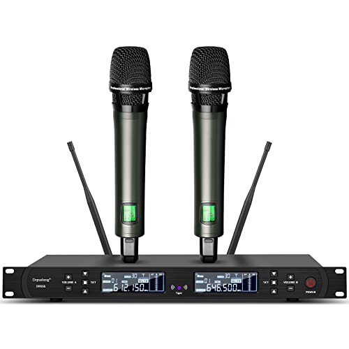 Depusheng DR666 Microfono wireless professionale Karaoke Doppio microfono senza fili palmare, scocca in metallo, ricezione a lunga distanza 100 metri, dedicato per il palcoscenico del bar : Strumenti Musicali