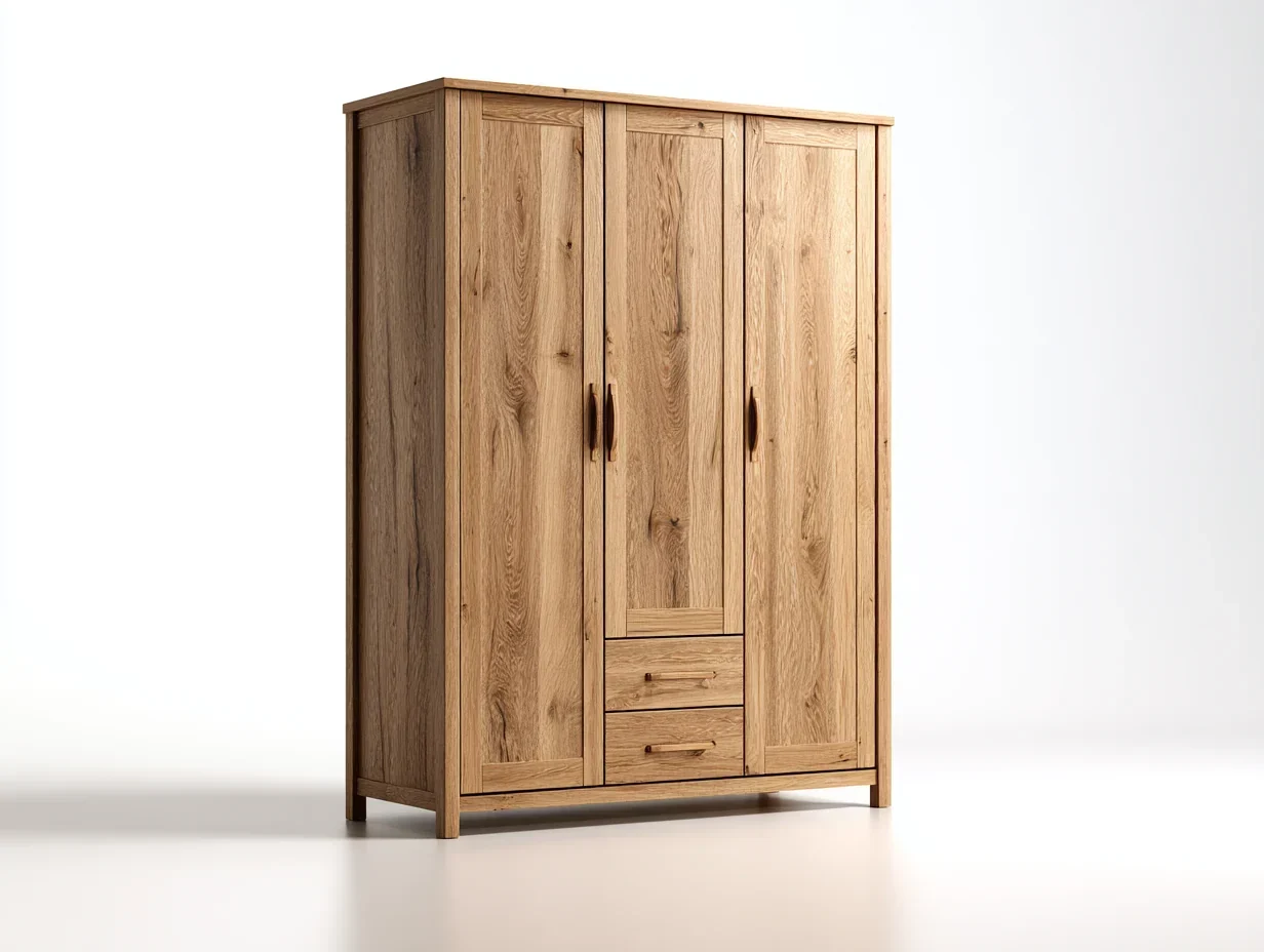 Armarios de tres puertas de madera con cajones 160x60x200 cm roble - diseño natural - para dormitorio