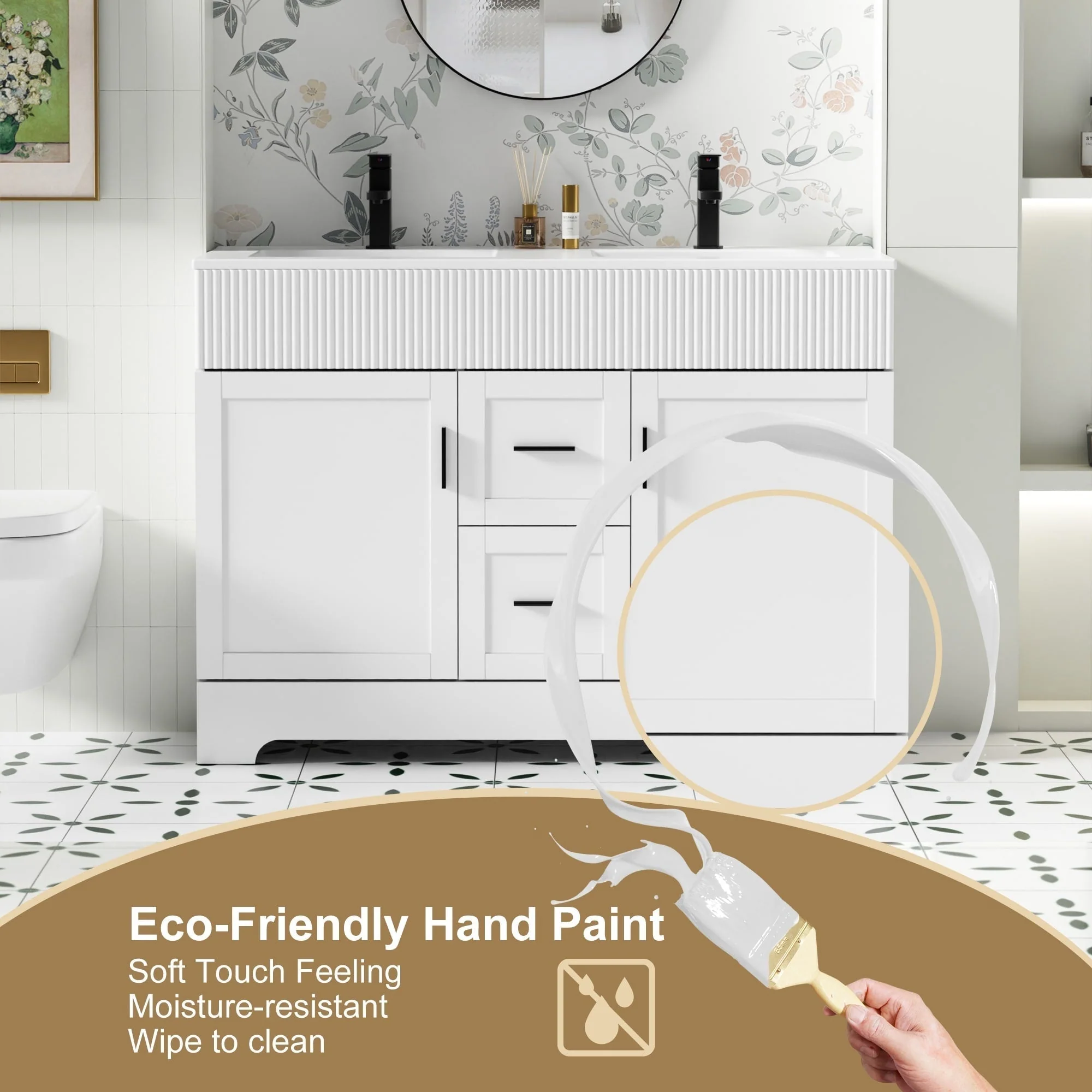 Wavy Line 30/36/48 Bathroom Vanity Set with Sink & Faucet