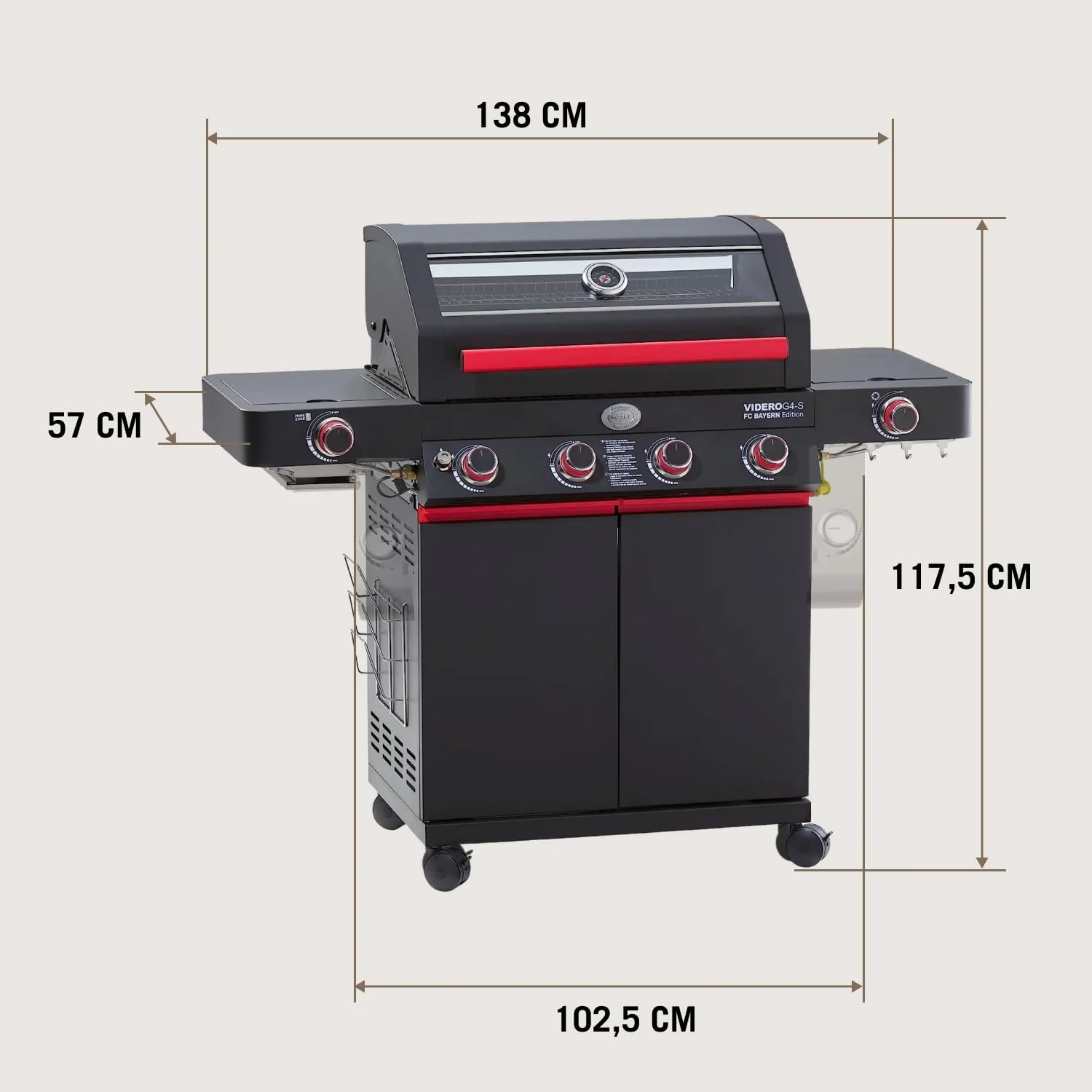 RÖSLE Elektrogrill BBQ-Portable Videro E2-P, tragbarer Tischgrill mit 2 Brennern, Warmhalterost und Deckel mit Glaseinsatz, pulverbeschichteter Stahl, schwarz/silbern