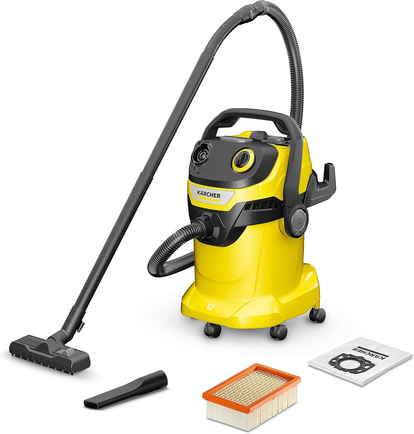 Karcher aspiratore solidi liquidi WD 5 V-25/5/22, 1100 W, contenitore in plastica: 25 l, tubo di aspirazione: 2,2 m, funzione soffiante, filtro in vello, pulizia automatica filtro