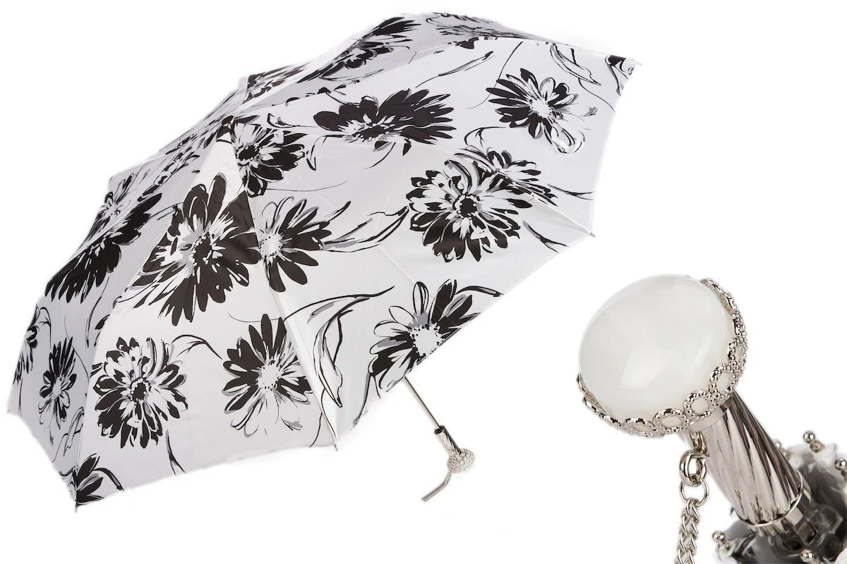 Black and White Flowered Umbrella