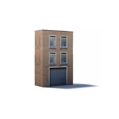 Background Building (industrial, tan, gray door, 3 level)