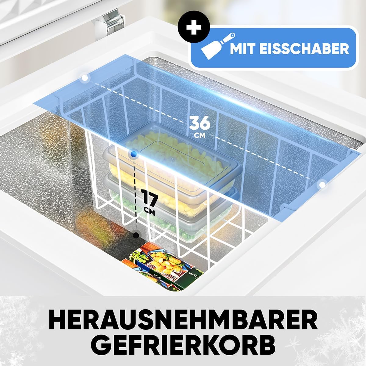 Bomann, 100L Gefriertruhe weiß GT7355 – 4 Sterne, Temperatur ≤ -18°C, Gefriervermögen 4,5 kg/24h, Kontrollleuchte, Temperatureinstellung, abnehmbar, Rollen, ideal für die Familie