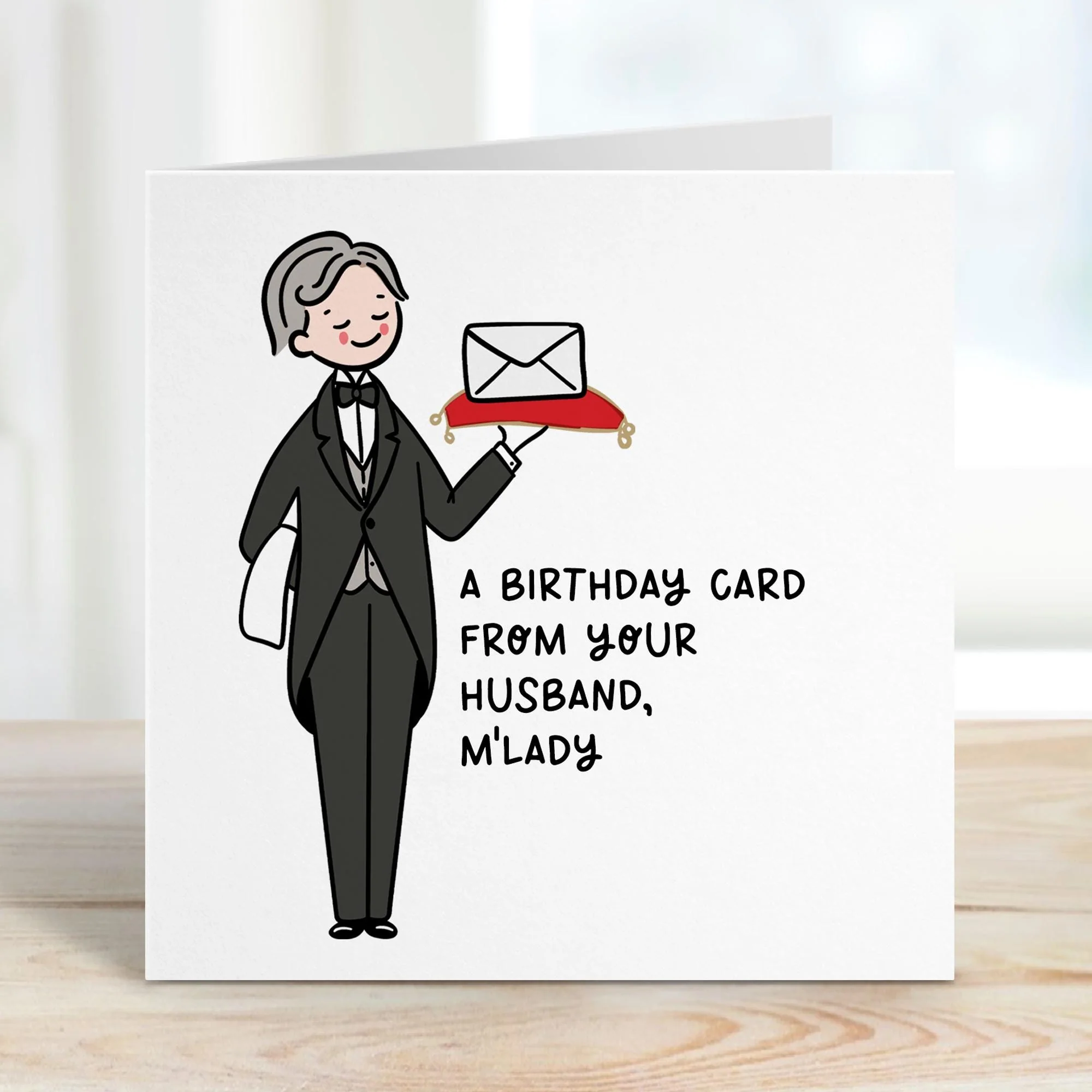 Personalised Wife Birthday Card: Delivered by the Butler, with Kraft Envelope