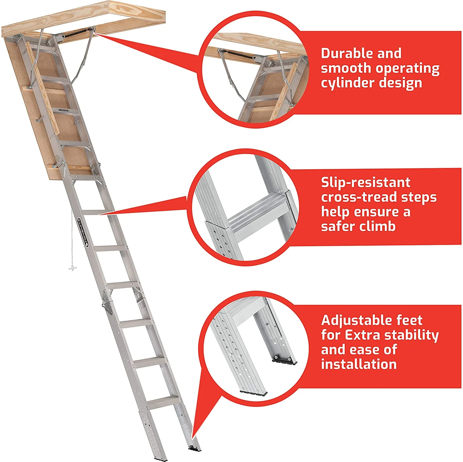 25-1/2 by 54-Inch Elite, 7'8′′-10-Foot Ceiling Height, 375-Pound Capacity, Type IAA, AA2510, Aluminum Ladder, attic, x Rough Opening, Silver