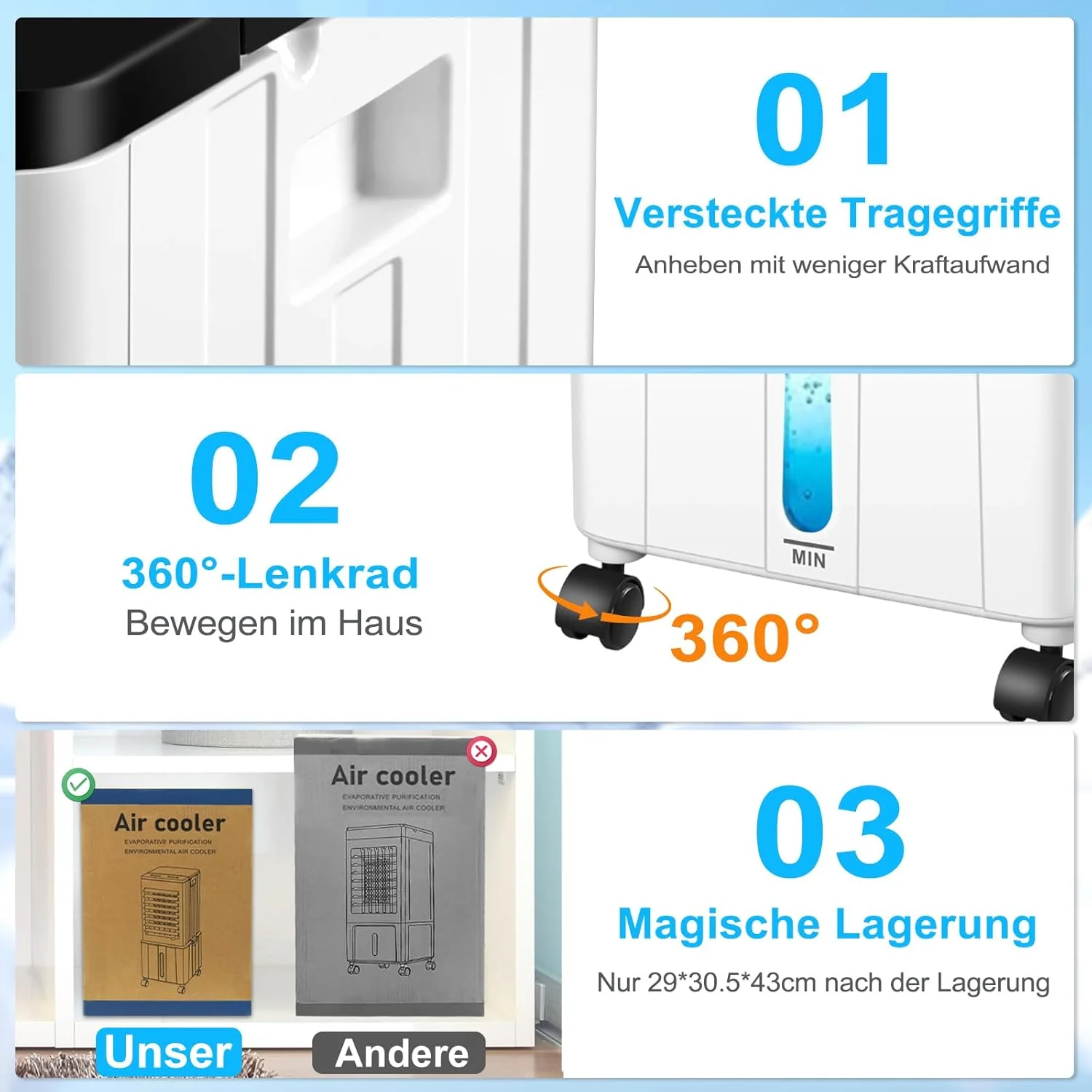 Condizionatore Portatile Senza Tubo, 12L 60W Raffrescatore Evaporativo con Timer 12H, 3 Modalità, 40dB, Oscillazione 120°, Serbatoio Acqua Rimovibile, Telecomando, Silenzioso Refrigeratore d'Aria per Casa Stanza Ufficio
