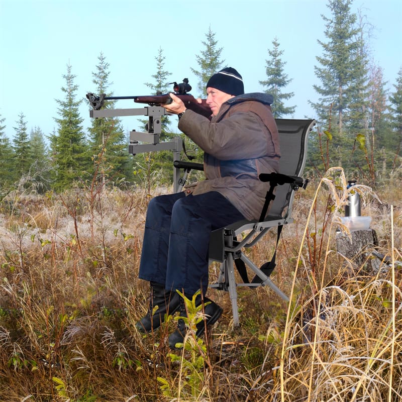 360° Swivel Hunting Chair with Adjustable Equipment Rest & Armrests, Folding All-Terrain Deer Blind Chair for Outdoor Camping, 330LBS Capacity