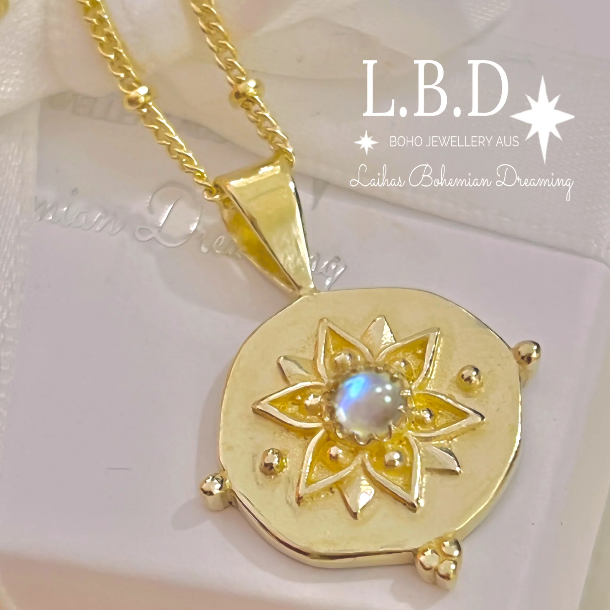Intricate Vera May Gold Boho Necklace- Gold Moonstone Necklace