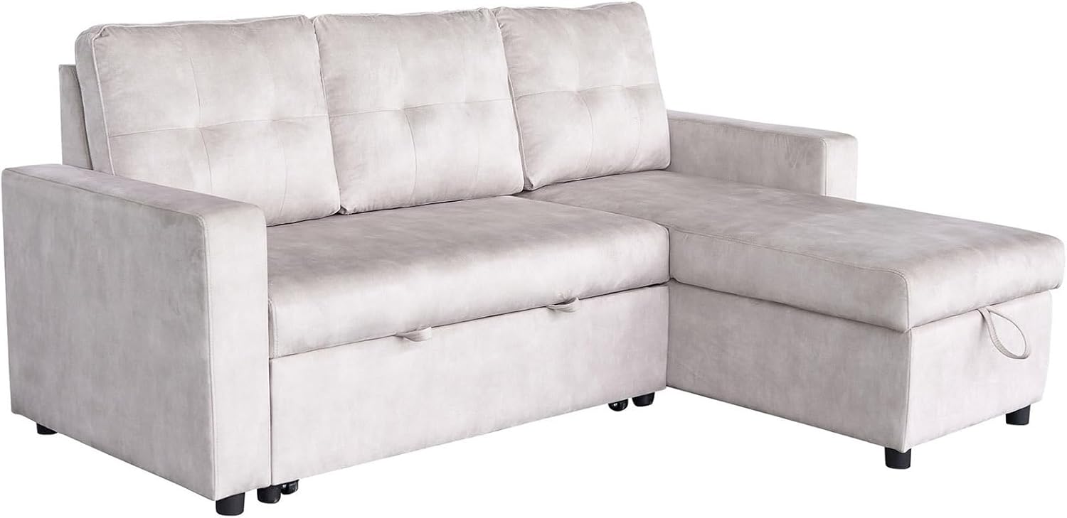 Riess Ambiente Ecksofa Apartment - 205cm - beige, 3-Sitzer mit Bettfunktion und Stauraum, beidseitig montierbar