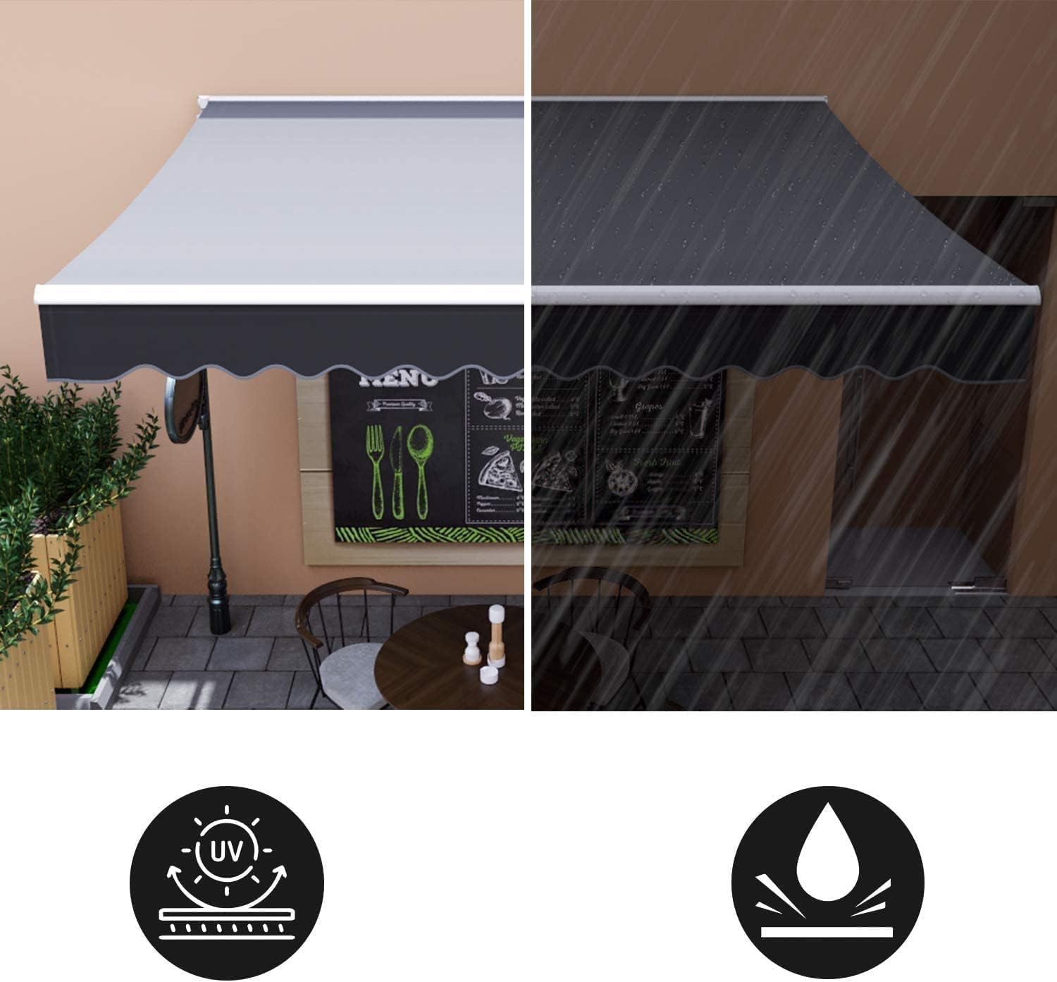 Awning with Manual Articulated Arm 300 x 250 cm, Adjustable, UV Resistant, Rainproof, Outdoor Patio, Balcony, Anthracite