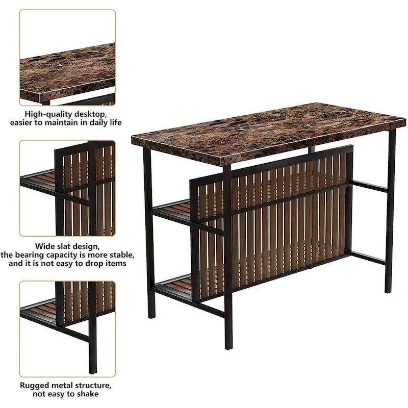 Kitchen Island with 2 Stools and Open Shelves