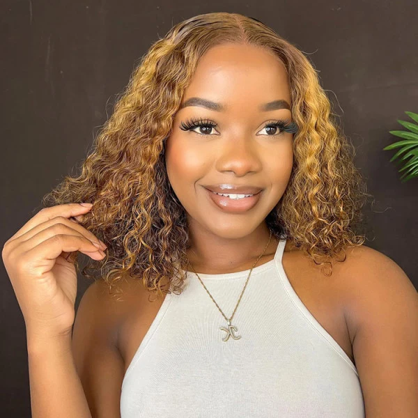 2 Wigs=$129 12�� Highlights Water Wave 4X4 Pre Cut Lace Wig + 10�� Kinky Straight 4X4 Pre Cut Lace Wig