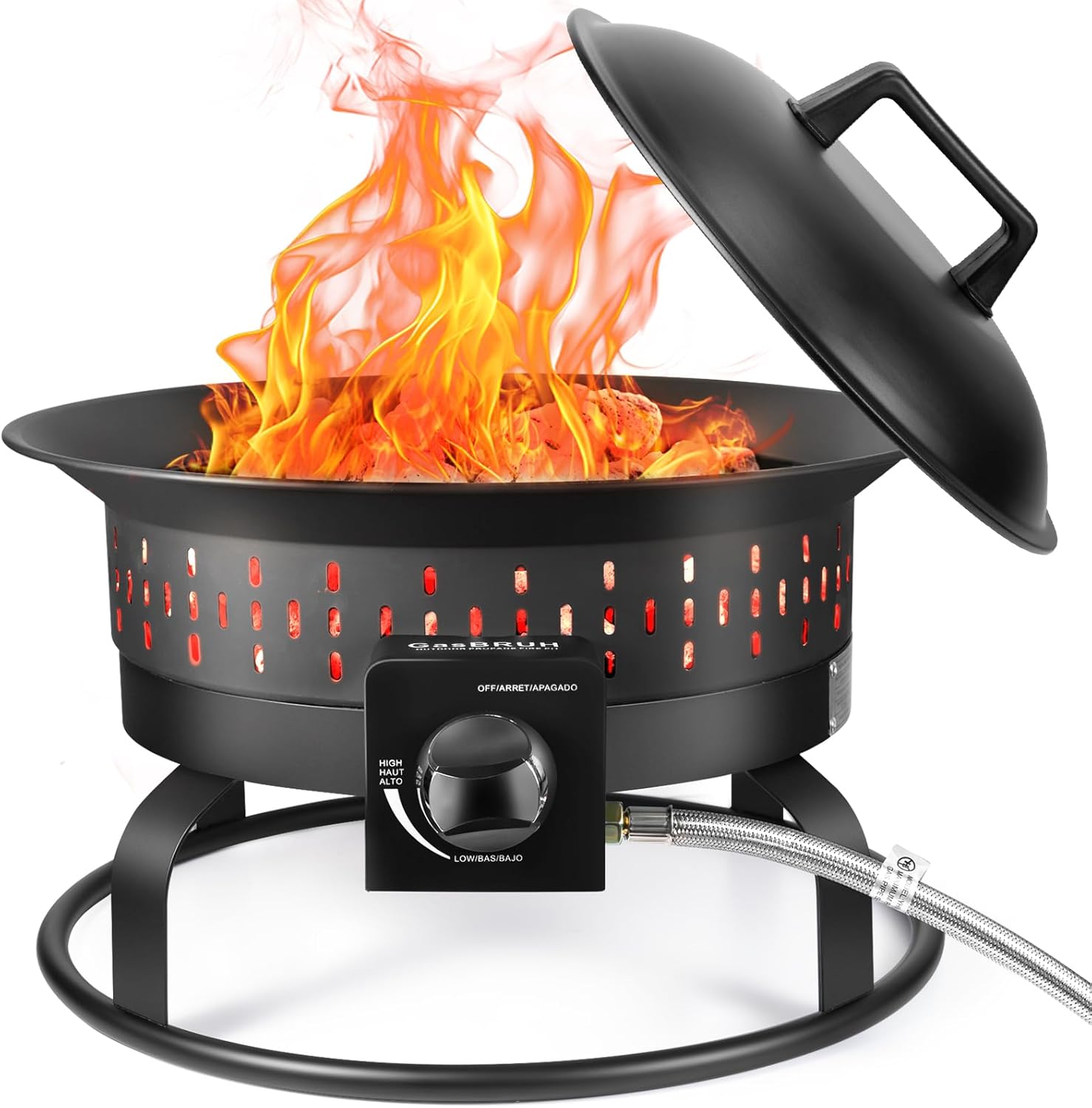 GasBRUH 19″ Outdoor Portable Propane Fire Pit with Cover&Carry Kit,Outdoor Fireplace,60,000 BTU Camping Propane Firepit,Portable Gas Fire Pits for Outside Patio,Camping,RV,Smokeless Gas Firebowl