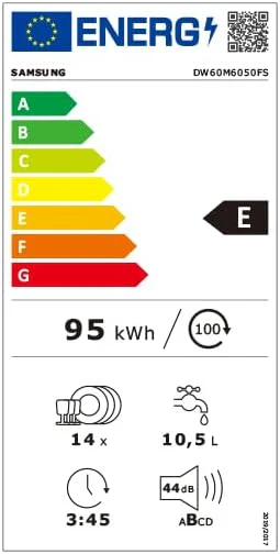 Samsung DW60M6050FS Lavastoviglie, Libera Installazione, 14 Coperti, A++, Inox, 60 cm max, Tasti a Sfioramento, LED