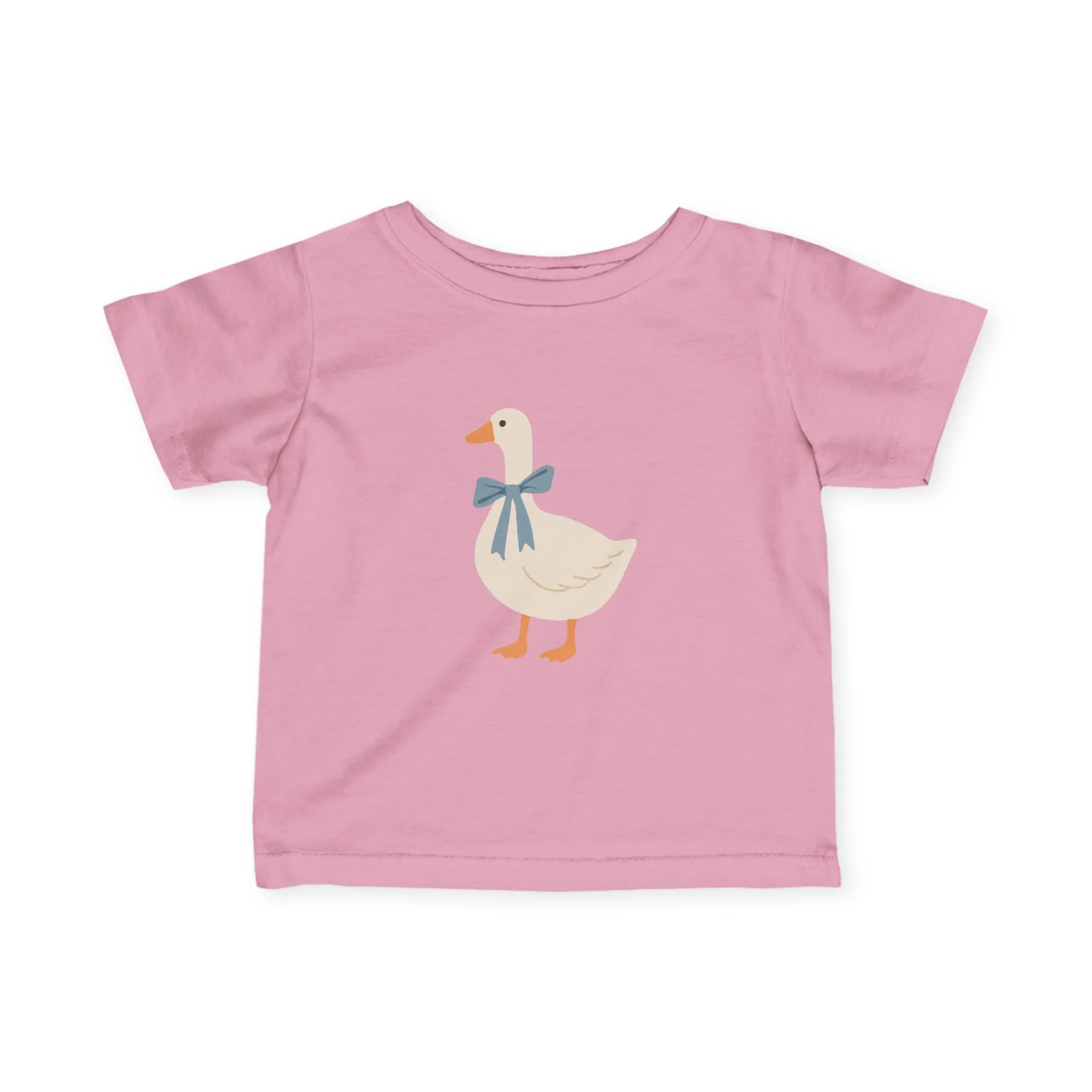 Baby Tee with Cute Duck Illustration �C Blue Bow Infant Shirt