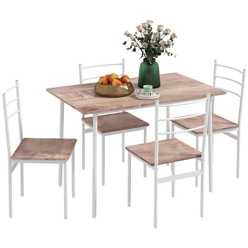 HOMCOM Set da pranzo, tavolo da pranzo con 4 sedie da cucina, salva spazio, set da pranzo, set da pranzo per cucina, in acciaio, marrone : Casa e cucina