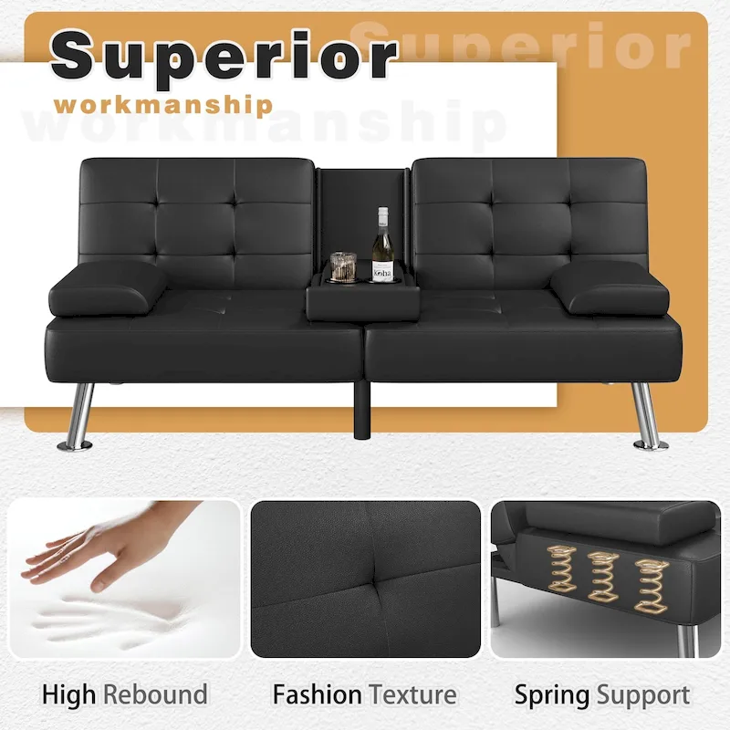 Homall Futon Sofa Bed Convertible Lounge Couch Sofa with Cupholders & Pillows