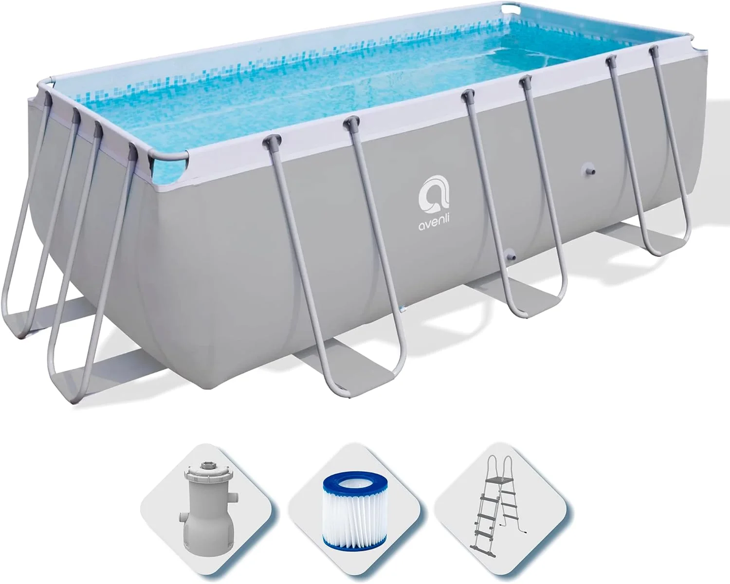 Avenli Suelo Piscina Rectangular con Estructura, 2343 Liters, Gris, 400 x 207 x 122 cm