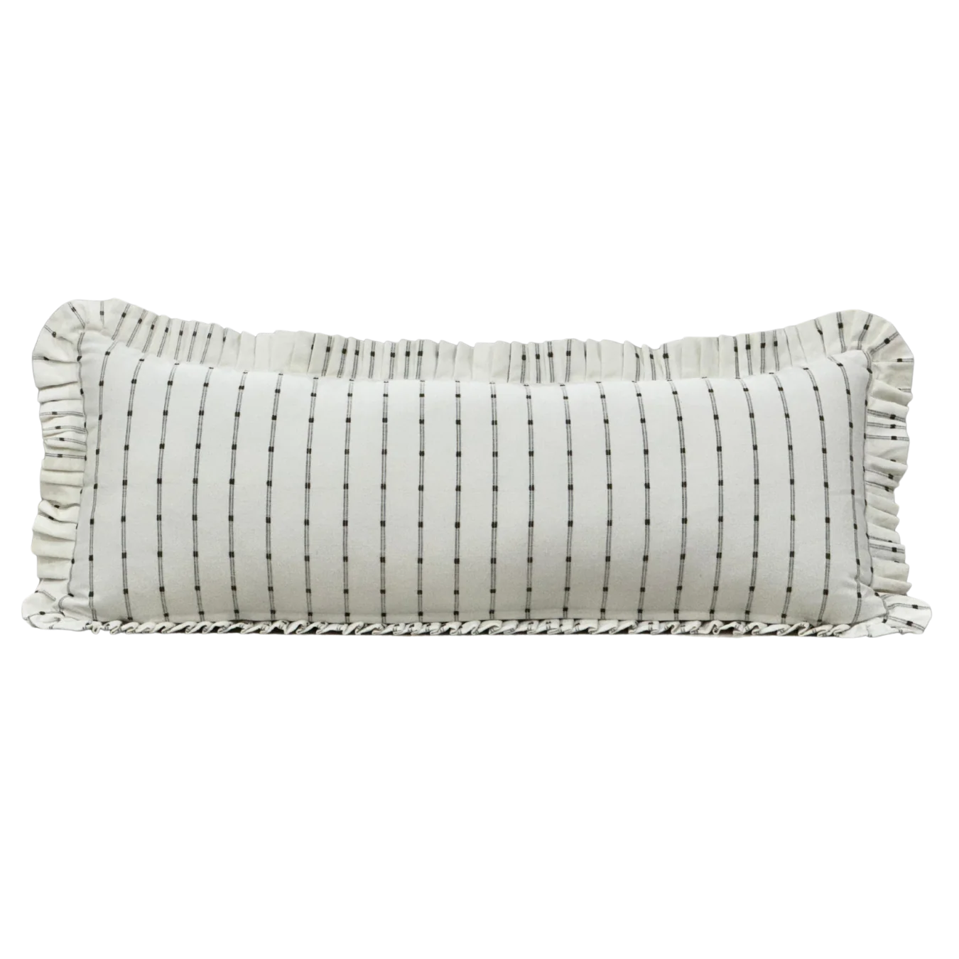 Ruffle Bolster Cover White Olive Green Embroidery