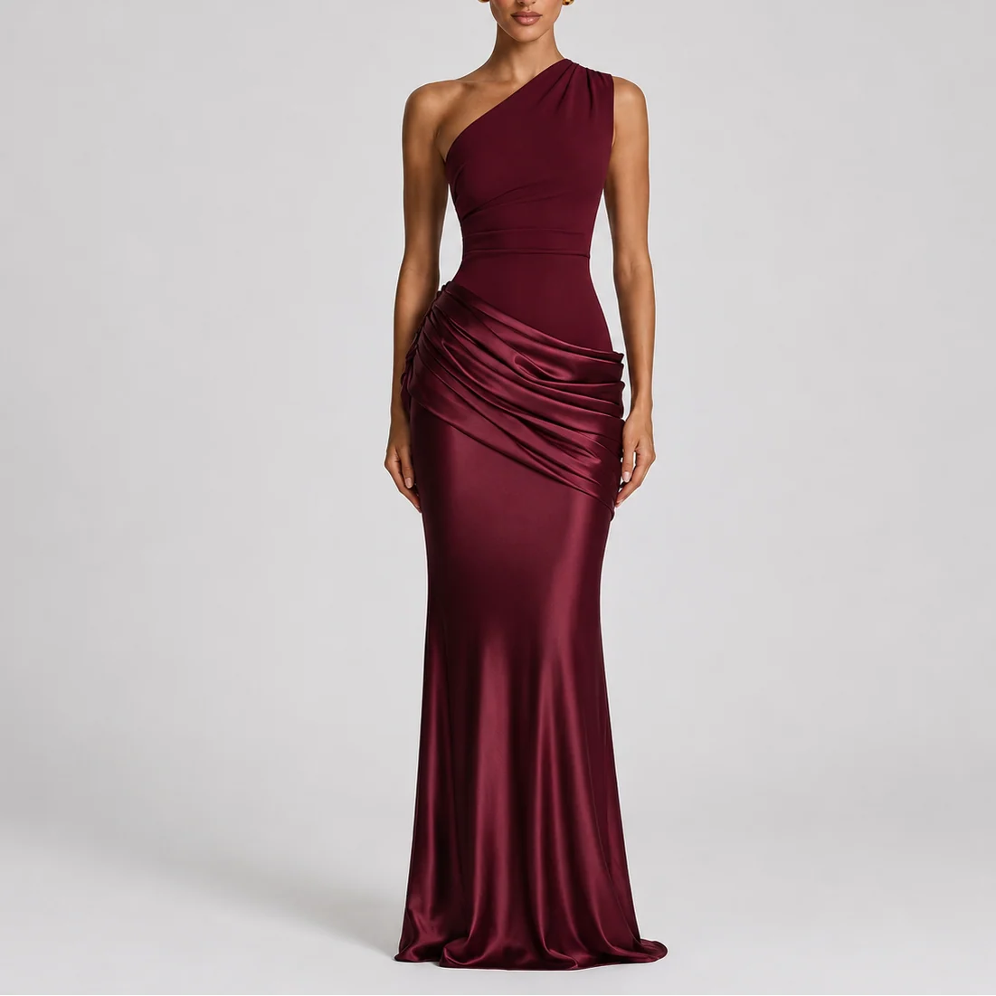 Women��s One Shoulder Maxi Dress Elegant Draped Silhouette