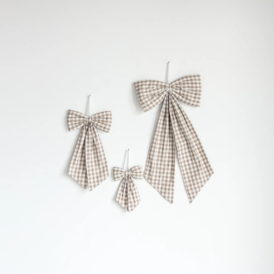 Beige Gingham Fabric Bows