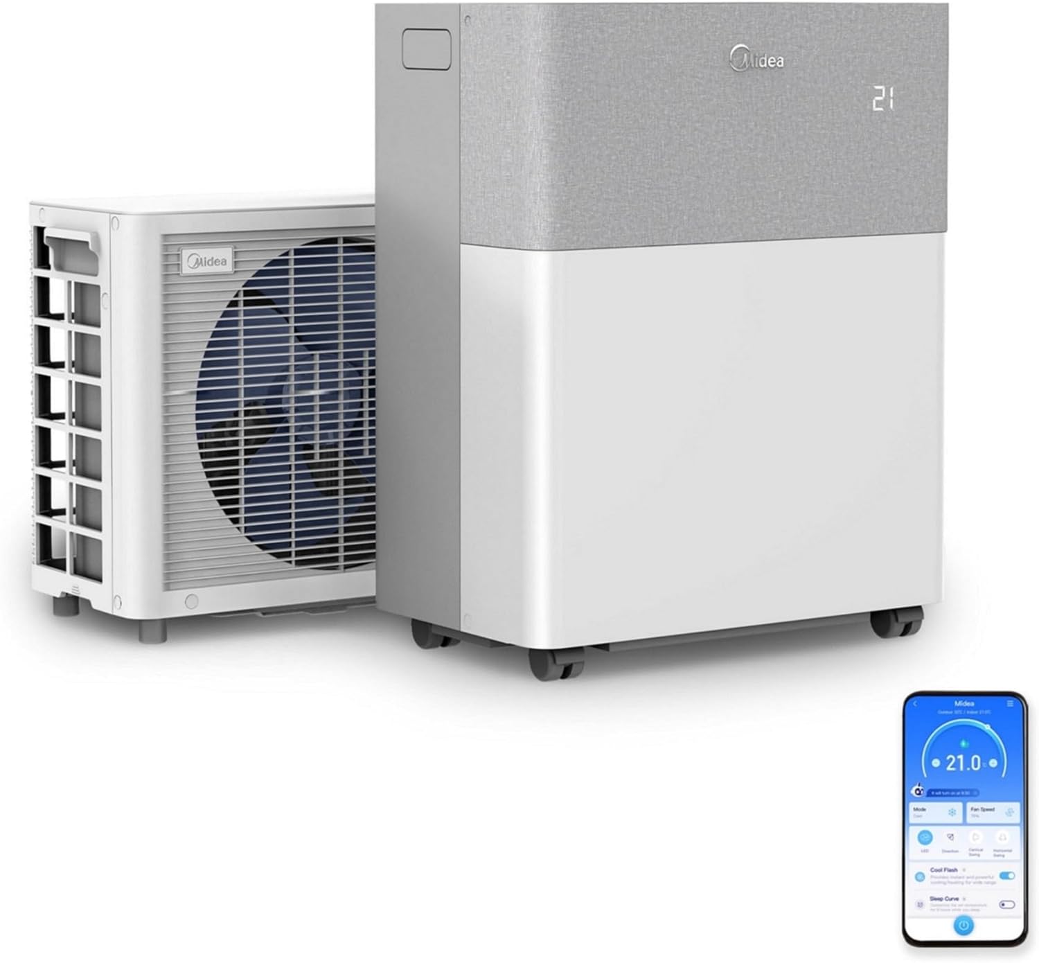 Midea Portasplit Mobile Wärmepumpe, Klimaanlage, Kühlen A++/Heizen A+, 12000 BTU 3, 5kW, für Räume bis zu 42 m² / 105 m³, nur 39 dB(A) im Silent-Modus