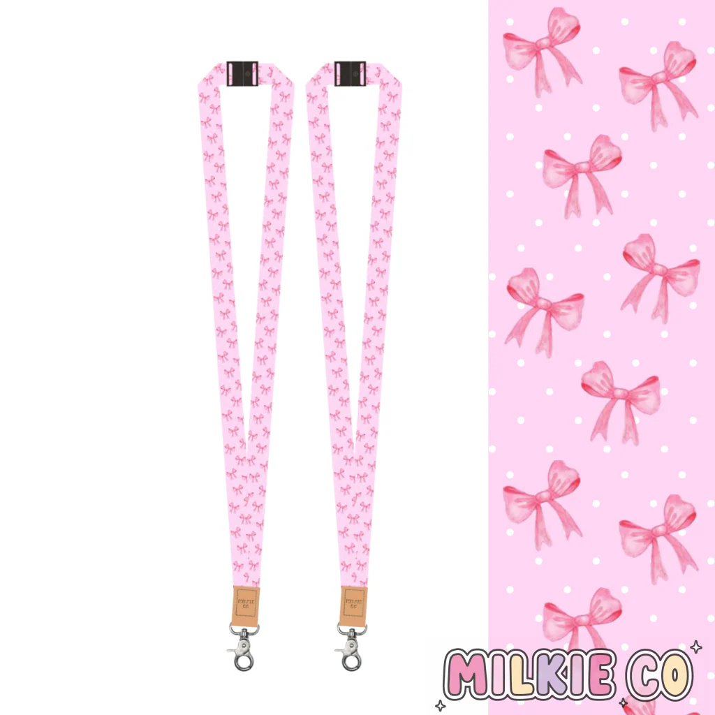 Pink Bow Fabric Lanyard