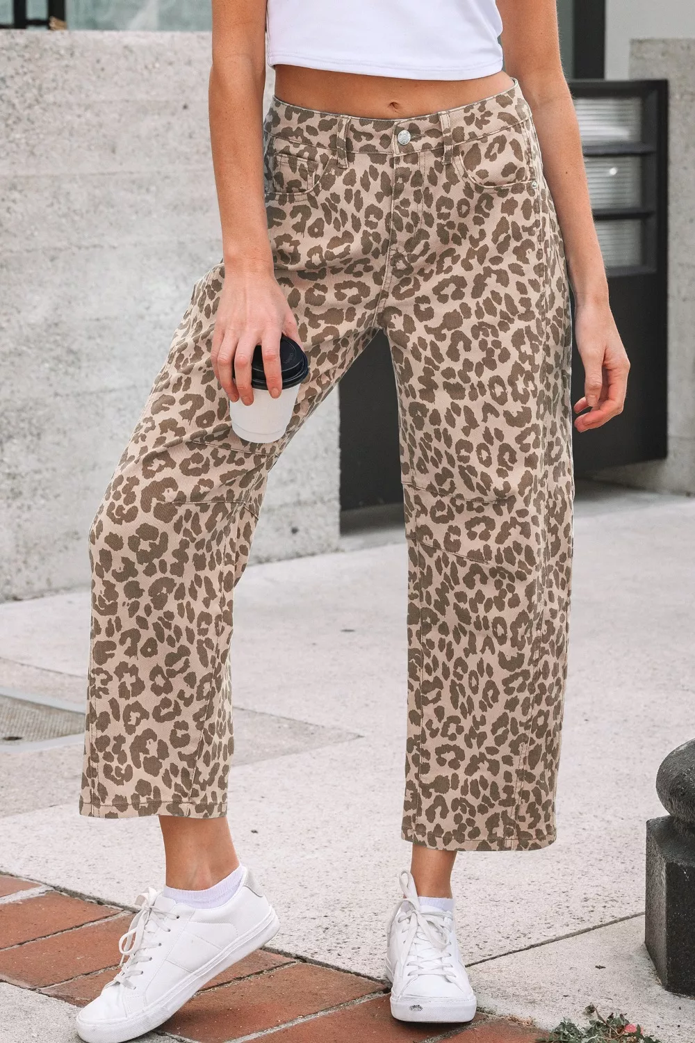 Leopard Print High-Waisted Cropped Jeans