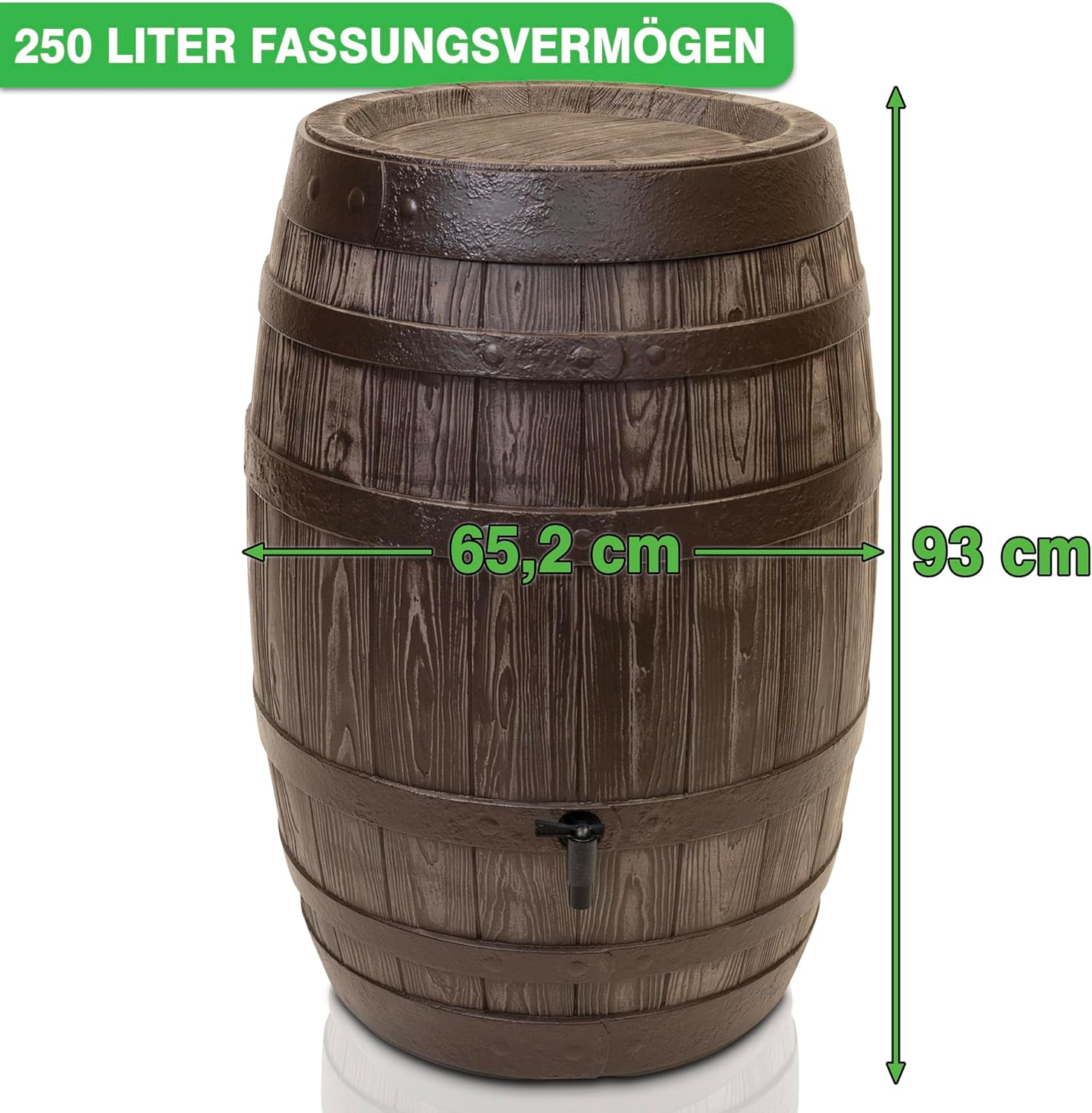 YourCasa Regentonne 250 Liter [Barrel] mit windsicherem Deckel - Regenfass Frostsicher aus Kunststoff in Holzoptik - Regenwassertonne - Regenwassertank Garten - Holz Weinfass Wasserfass Holzfass