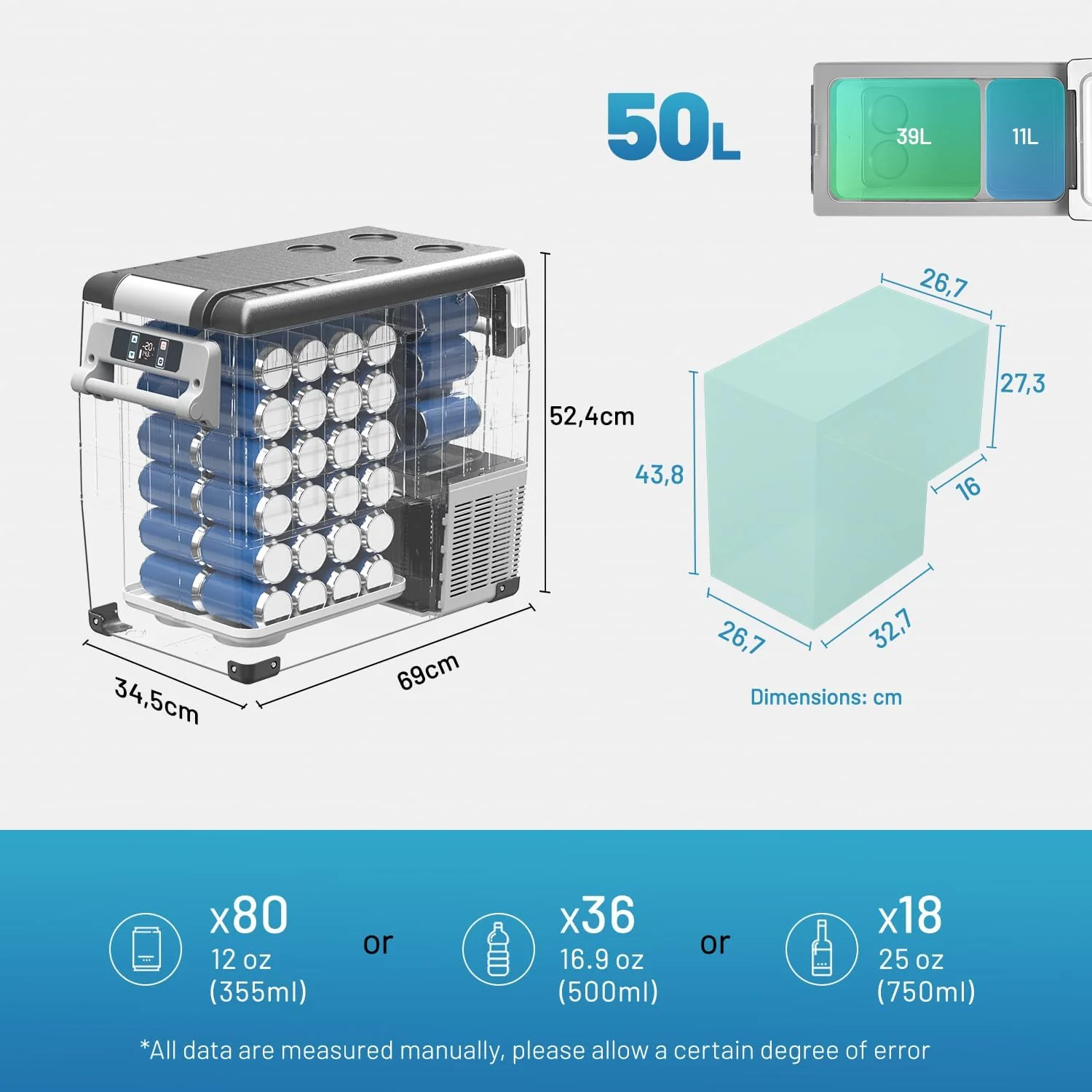 Alpicool CF55 55 Liter Kühlbox 12V tragbarer Mini-Kühlschrank elektrische Gefrierbox klein Gefrierschrank für Auto Camping, LKW, Boot und Steckdose mit USB-Anschluss, -20℃ bis 20℃