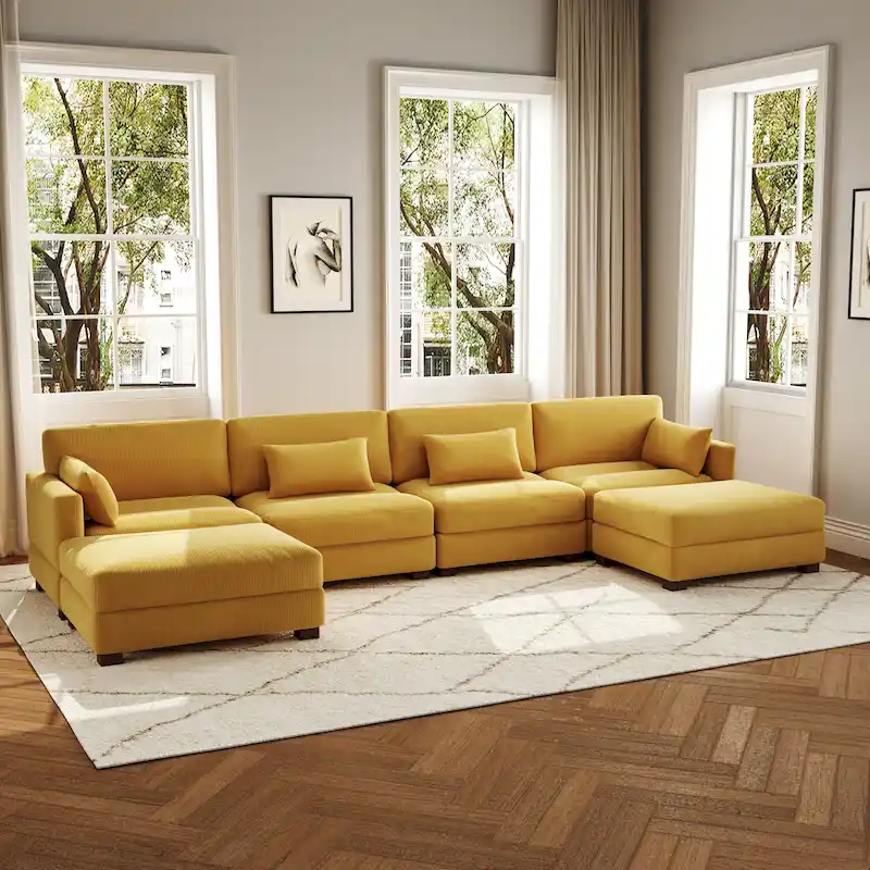 6-Piece U Shaped Couch Modular Sectional Sofa with Ottoman