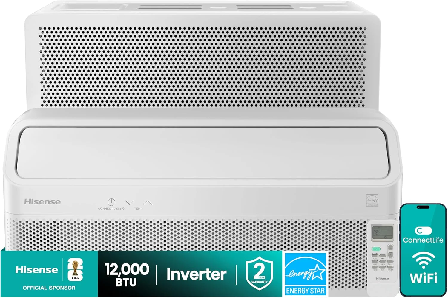 Hisense 14,000 BTU Smart Window Air Conditioner, 3 modes (Cooling, Fan, Dehumidifier)